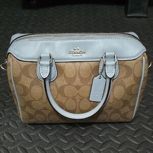 Coach Brown Signature Satchel with Light Blue Trim